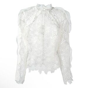 Self-Portrait Guipure Lace Openwork Blouse Cutout Floral High Neck Top White 2